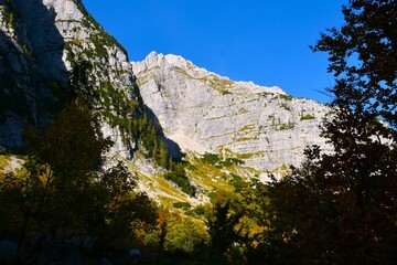 View of Stenar mountain at Vrata valley in Julian alps, Gorenjska, Slovenia