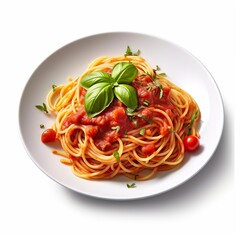 Delicious Plate of Spaghetti with Tomato Sauce on a White Background .