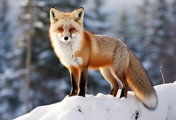  Red fox standing on snow.