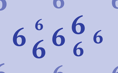 Seamless pattern of large isolated blue number six symbols. The pattern is divided by a line of elements of lighter tones. Vector illustration on light blue background