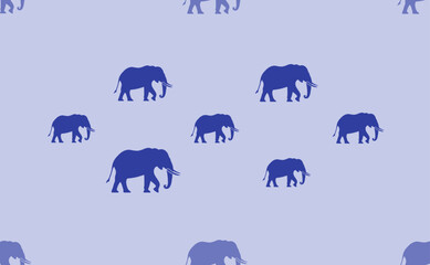 Seamless pattern of large isolated blue elephant symbols. The pattern is divided by a line of elements of lighter tones. Vector illustration on light blue background