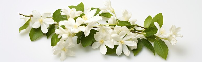 Jasmine flowers on white surface.