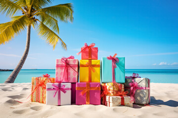 Christmas gifts on the beach