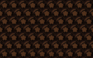 Illustration of a dark background with brown floral repeating patterns