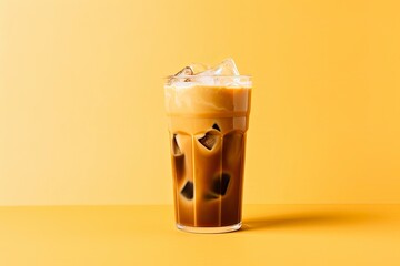 Iced Latte on yellow background.