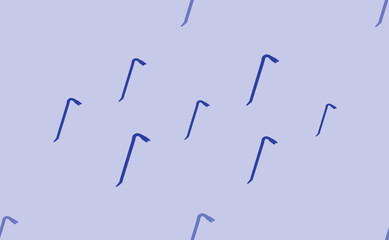 Seamless pattern of large isolated blue crowbar symbols. The pattern is divided by a line of elements of lighter tones. Vector illustration on light blue background