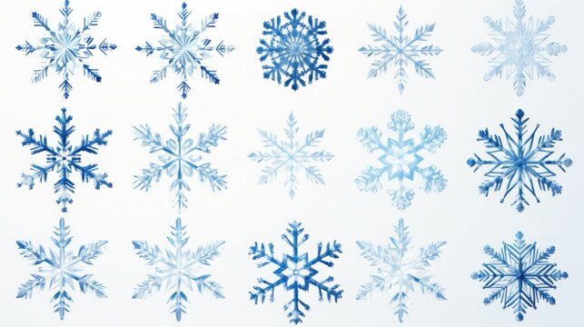 set of snowflakes on a white background.