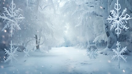  a snow covered forest filled with lots of snow covered trees.  generative ai