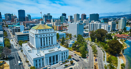 Alameda County Superior Courthouse aerial with view of Oakland city