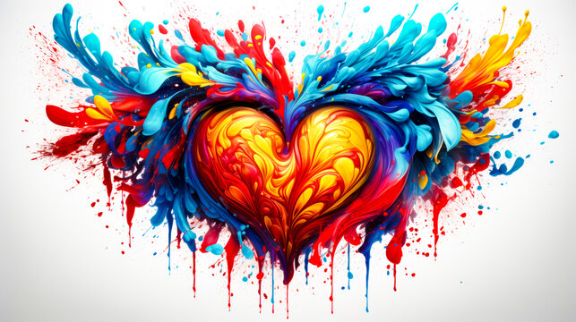 Heart shaped painting with paint splatters and paint splatters on it.