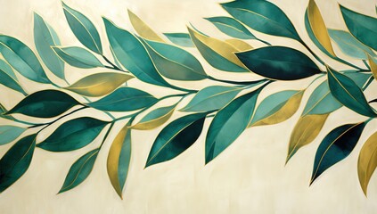 Green leaves tree branch painting style illustration