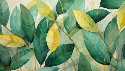 Green leaves background in watercolor style