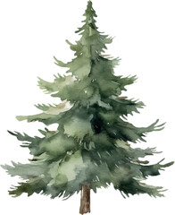 Watercolor vector Merry Christmas card with only fluffy christmas tree without decoration. Template for greeting cards, invitation, decoration, greeting design, stickers, junk journals, scrapbooks.