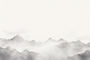 Watercolor mountain range in light gray tones over white background with copy space - obrazy, fototapety, plakaty