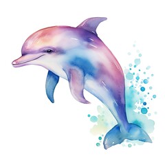 Watercolor fantasy Baby Dolphin clip art isolated white background.