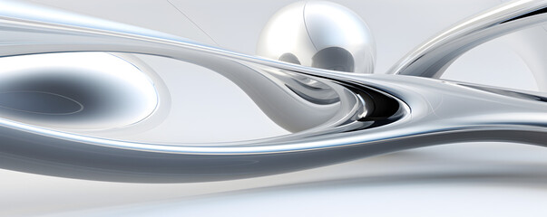 Flowing Silver Stream and a single silver Ball as Abstract Art - Generativ AI