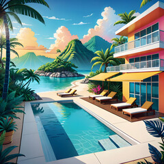 Fototapeta premium Pool in a tropical resort. Generative AI