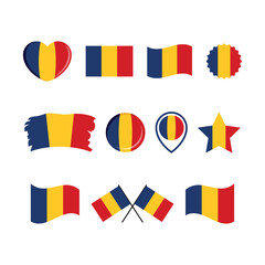 Romania flag icon set vector isolated on a white background. Romanian Flag graphic design element. Flag of Romania symbols collection. Set of Romania flag icons in flat style