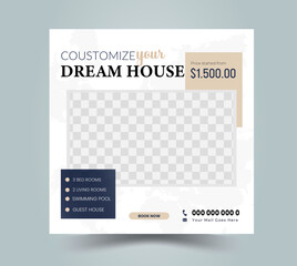 Real estate social media post or house property sale banner,  Instagram post, Facebook post, square web banner design template