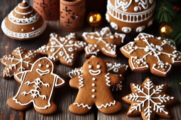 Obraz na płótnie Canvas christmas gingerbread cookies and gingerbread