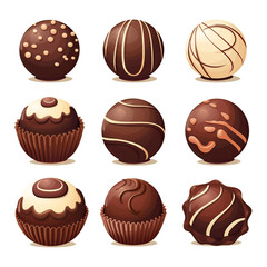 A set of gourmet sweets. Assortment of painted chocolate pralines. Chocolate round candy. Set of chocolate candies.