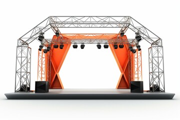 Stage with speaker, spotlight, and truss system on a white background. Generative AI