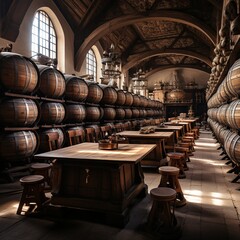 Wine Barrels in a Rustic Cellar