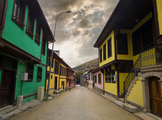 Fototapeta na wymiar Old houses of Afyonkarahisar. Colourful streets of Afyon city. Turkey travel 