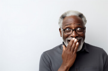 elderly man modestly covered his mouth with his palm