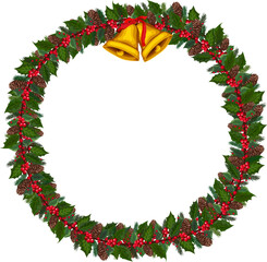 Christmas wreath illustration on transparent background.