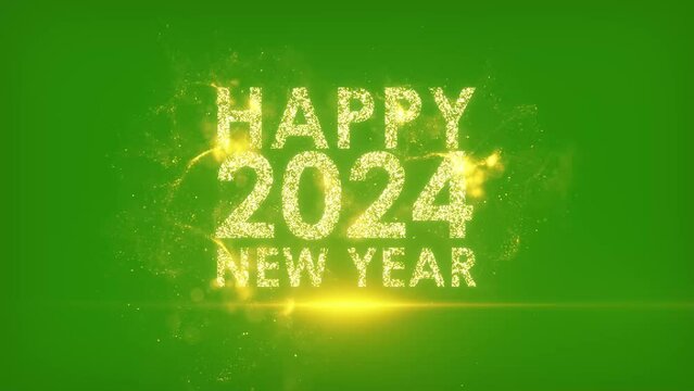 2024 New year animation on green background - Golden 2024 Happy new year greeting - Happy 2024 New year 