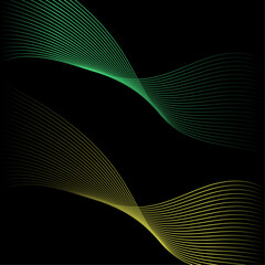 Abstract background with lines. Vector background with waves. Background for music album, poster, card, advertisement. Black, green, yellow