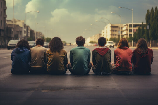 Big group of climate eco-activists block the highway to protest the government's failure on climate emergency
