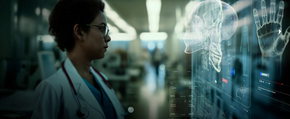 Medical technology, Female doctor use AI robots for diagnosis, care,  Medical research and...