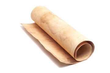 Scroll of vintage paper isolated on white.