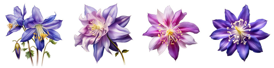 Columbine  Flower Hyperrealistic Highly Detailed Isolated On Transparent Background Png File