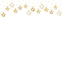 Christmas tree decoration gold stars hanging on a blue background