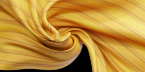 silk fabric design element, 3d rendering golden cloth material flying in the wind. Waving satin cloth isolated on black background