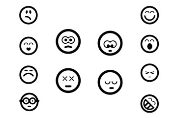 Emoticons set. Emoji faces collection. Emojis flat style. Happy and sad emoji. Line smiley face emoji, vector stock collection