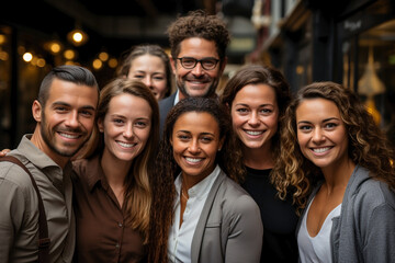 group of young muticultural smiling people - obrazy, fototapety, plakaty