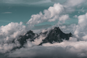 Panoramic view of the mountains at Lake Lucerne in Switzerland.