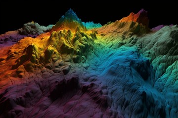 Advanced tech visualizing colorful digital terrain. Generative AI