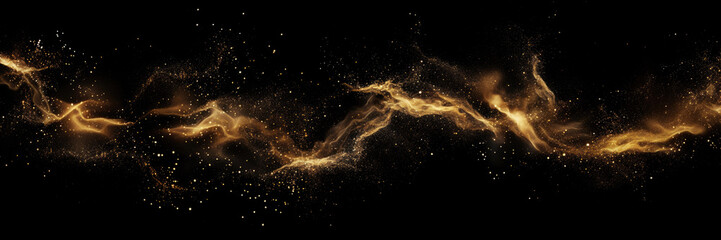 Golden Glitter Confetti Wave on Black Background Banner - obrazy, fototapety, plakaty