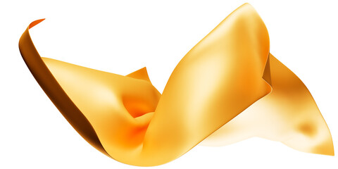 silk fabric design element, 3d rendering golden cloth material flying in the wind. Waving satin cloth isolated on transparent PNG background