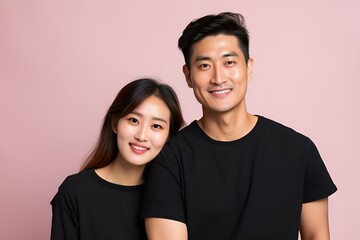 Obraz premium Happy Asian Couple Smiling. Isolated. Generative AI.