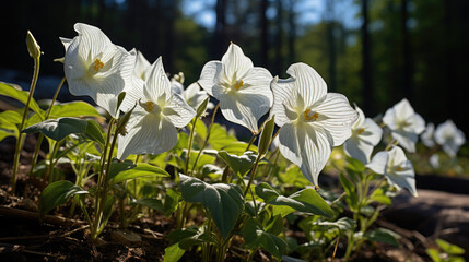 The Woodland's White Gem: Great White Trillium's Tranquil Triumph - Generative AI