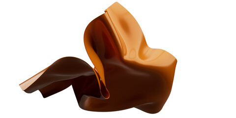 glossy orange leather design element, 3d rendering orange leather material flying in the wind. Waving leather isolated on transparent PNG background