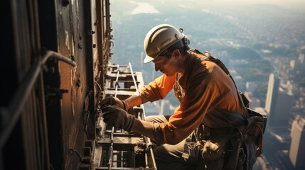 construction worker climber on a high-rise building