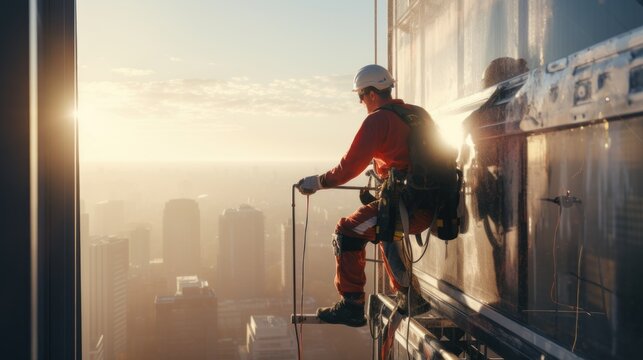construction worker climber on a high-rise building