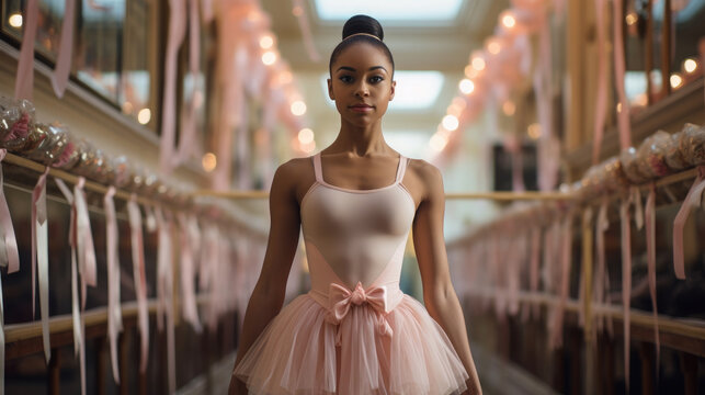 dark-skinned beautiful young woman ballerina, theater actress, pointe shoes, ballet tutu, dancer, rhythmic gymnastics, African-American girl, sport, ballet, dancing, rehearsal, dress, body, portrait